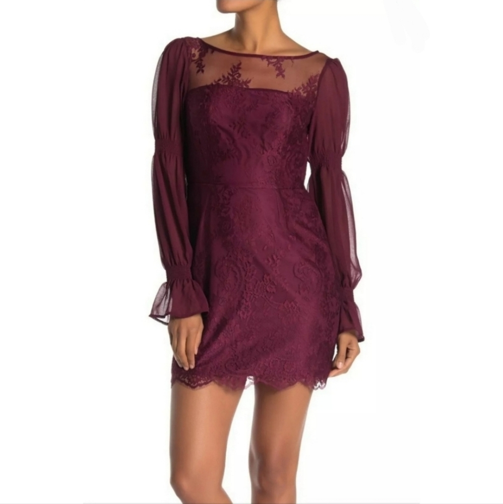 Cupcakes and Cashmere Jefferson Lace Dress Sheer Red Velvet Long Sleeve New